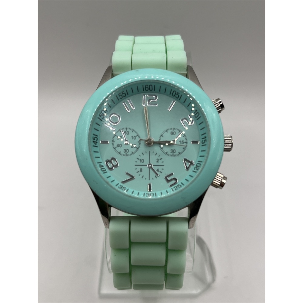 Darice Women's Mint Green & Silver Wrist Watch Silicone Band- New‎ Battery